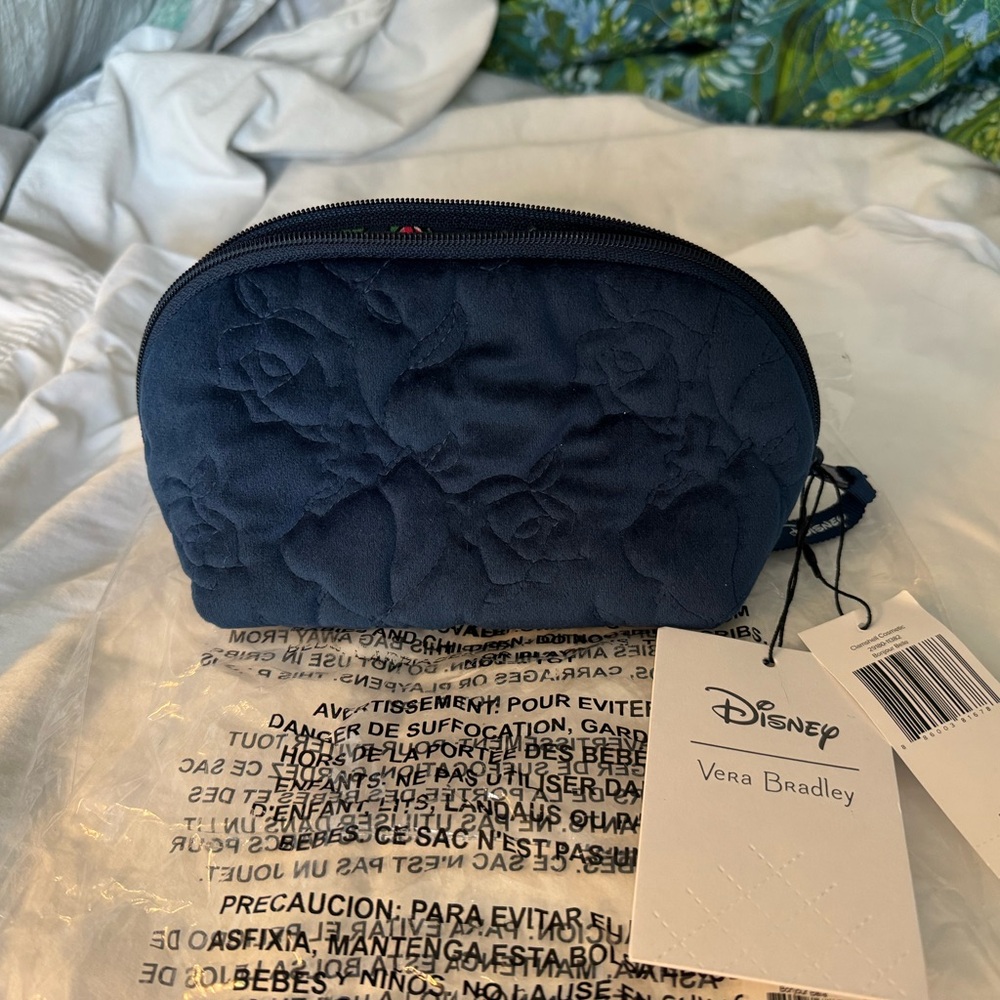 NWT BEAUTY AND THE BEAST CLAMSHELL COSMETIC BAG BONJOUR BELLE BLUE